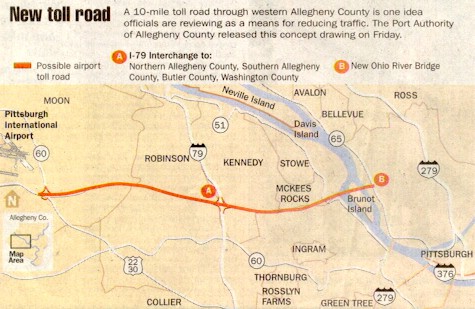 Map of proposed toll road
