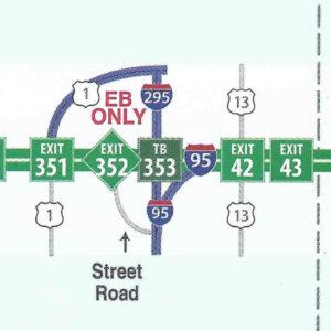 Map showing the completed Interstate 95 connector with the Pennsylvania Turnpike.