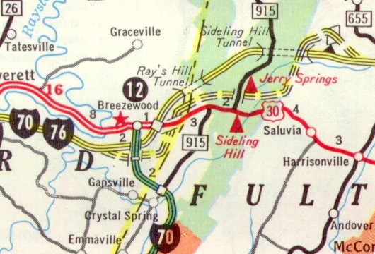 Rays Hill-Sideling Hill Bypass as indicated on the 1968 official state map