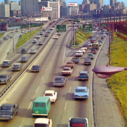 Vine Street Expressway interchange in the early 1970s