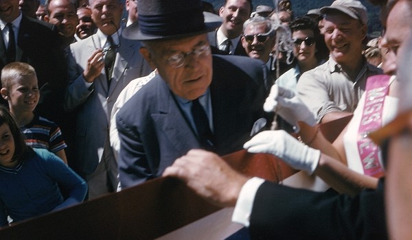 Governor David Lawrence cutting the ribbon to signify the opening