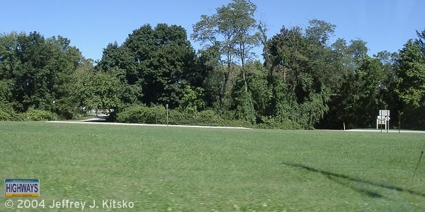 Looking across the traffic circle at the off-ramp