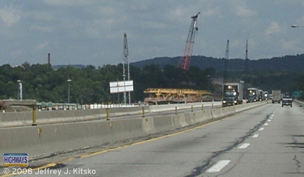 Pre-cast segments for the new bridge being placed