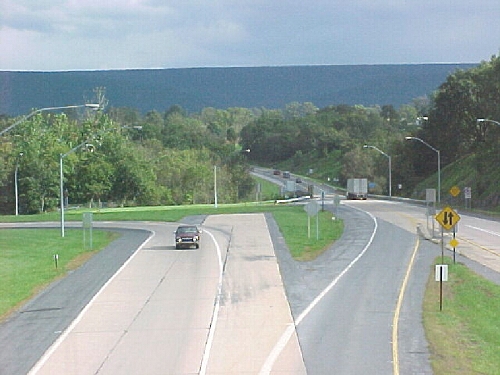 End of the expressway at PA 477 with a stub indicating a future extension to I-80