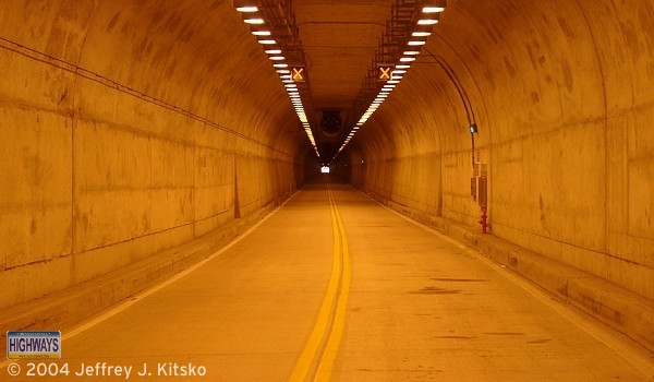 Inside the tunnel looking towards downtown