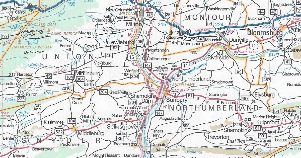 The Central Susquehanna Valley Thruway is shown as under construction on the 2018 official road map