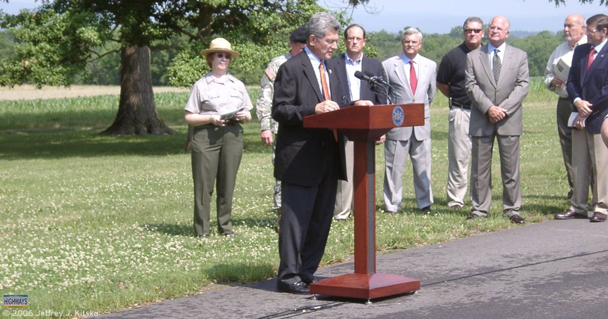 PennDOT Secretary Allen Biehler takes the podium at the Interstate 50th ceremony in Gettysburg.