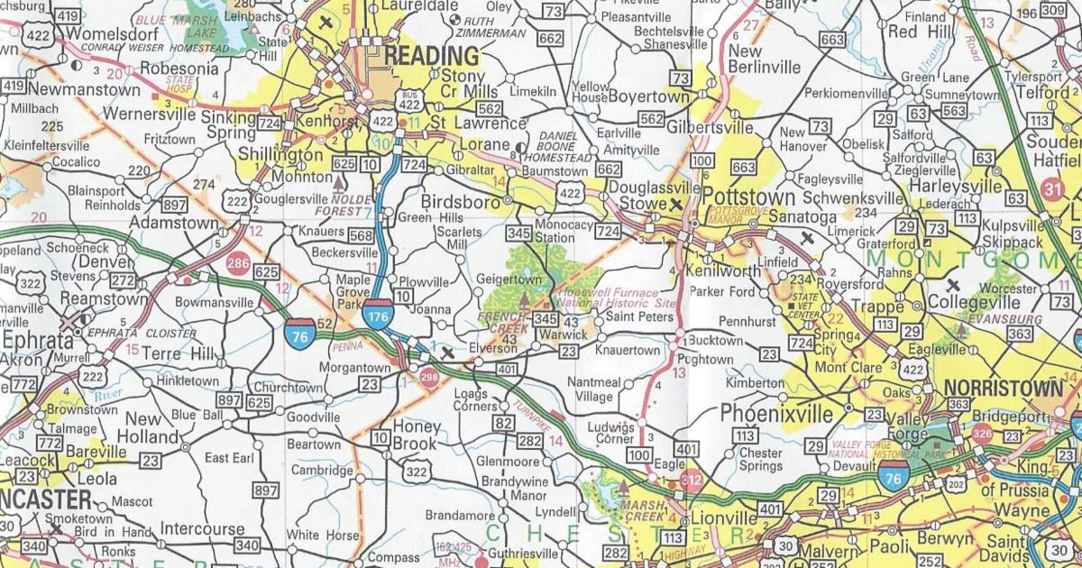 PA 82 shown truncated on the 2009 official road map.