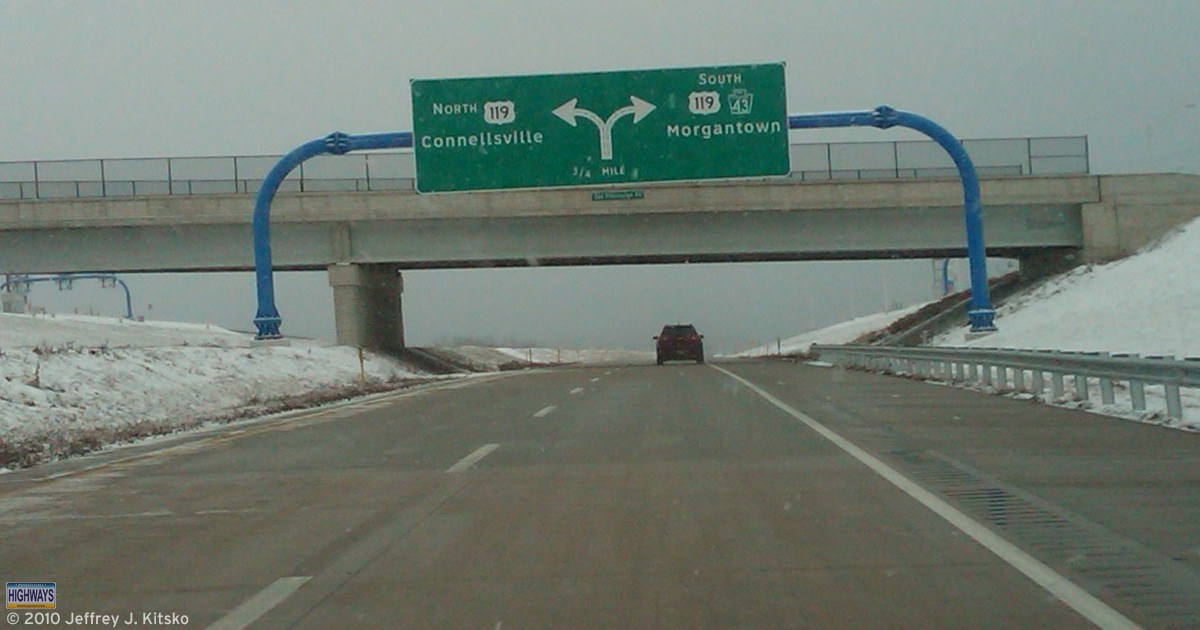 Diagramatical guide sign for the flyover interchange between PA Turnpike 43 and US 119