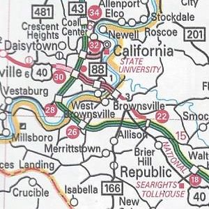 PA Turnpike 43 completed between Exit 22 and Exit 30 on the 2013 official road map