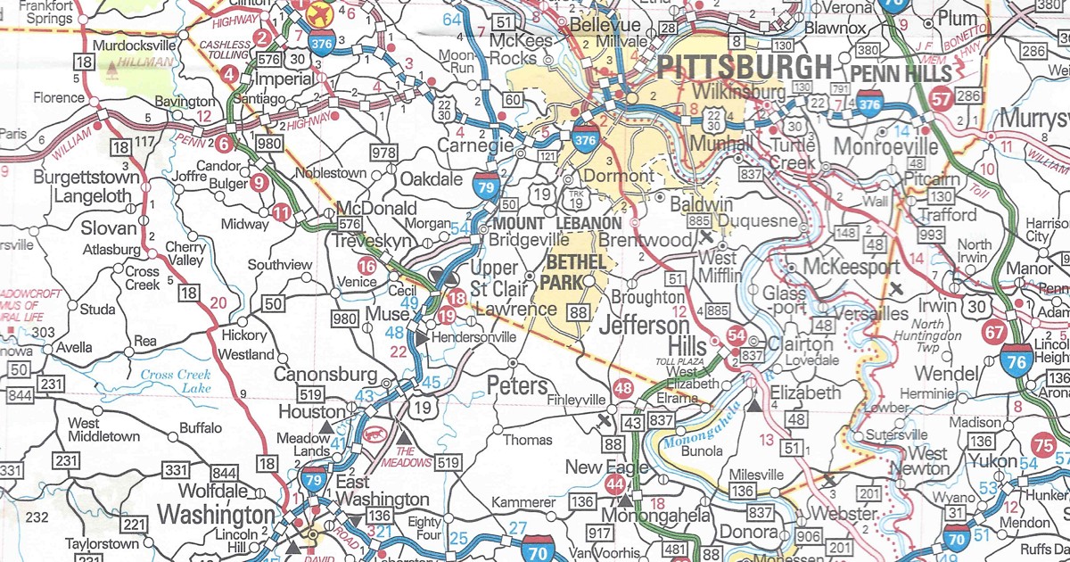 PA Turnpike 576 completed between US 22 and Interstate 79 on the 2022 official road map