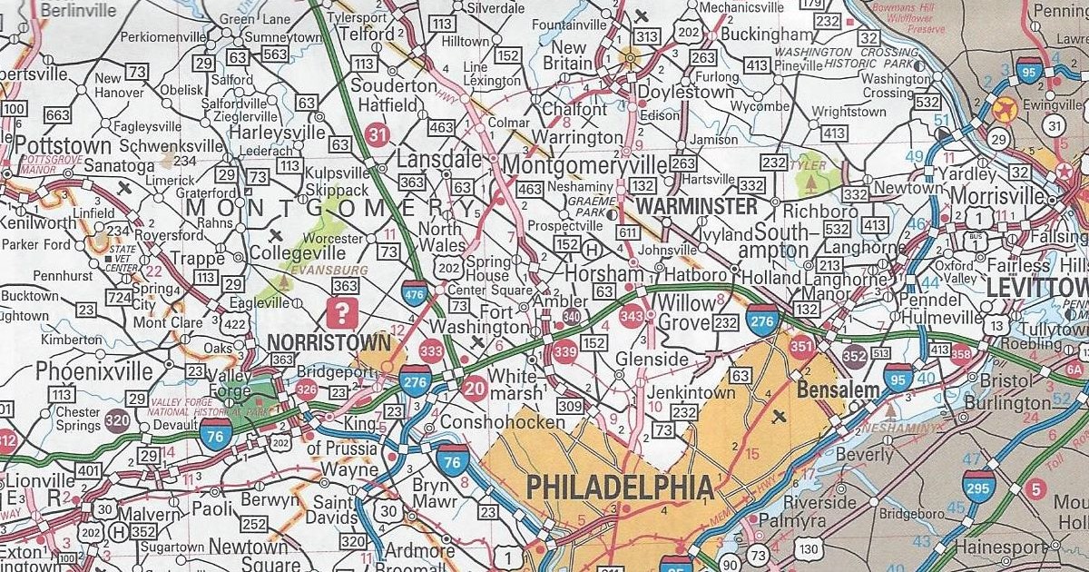 US 202 parkway in Montgomery and Bucks counties completed from PA 463 to PA 611 on the 2013 official road map