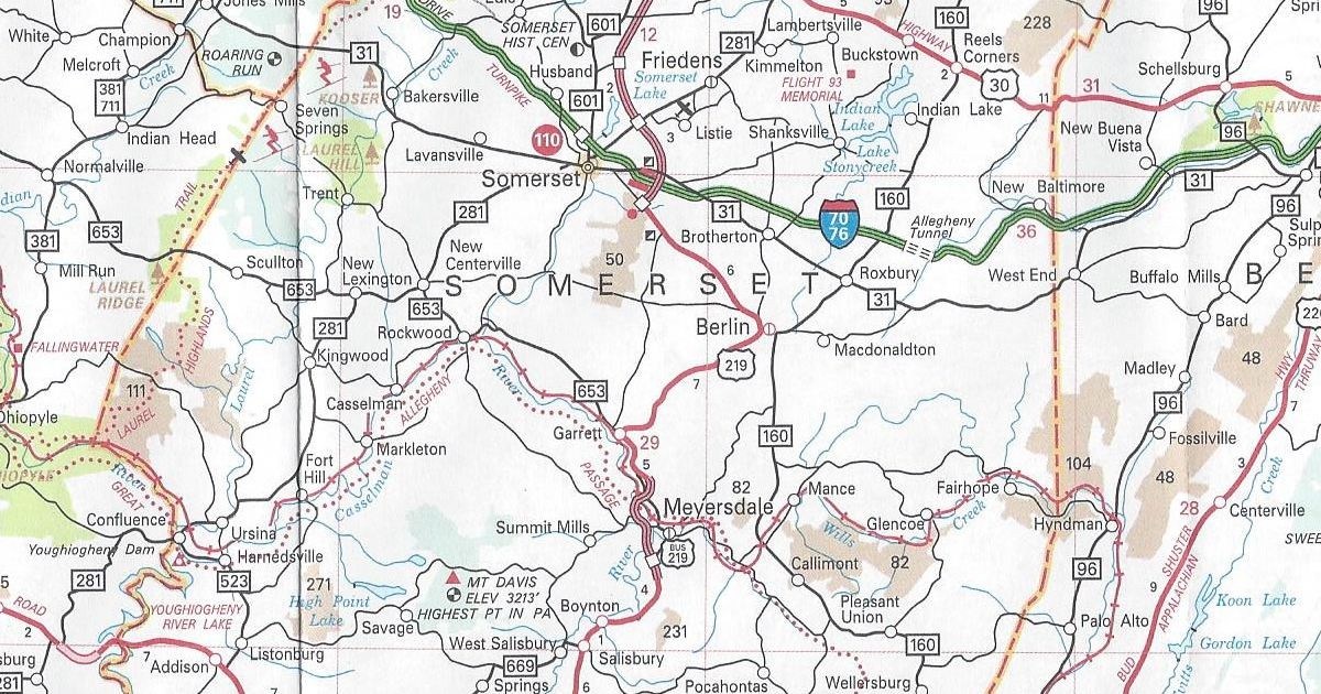 Construction of US 219 between Meyersdale and Somerset is still missing on the 2016 official road map