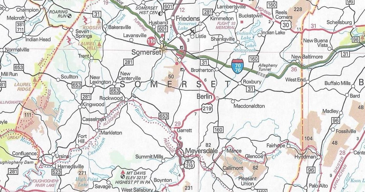 Construction of US 219 between Meyersdale and Somerset is still missing on the 2016 official road map