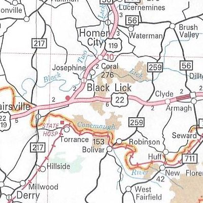 US 22 in Indiana County now a four-lane divided highway on the 2011 official road map