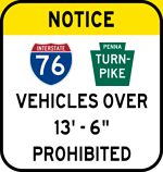 Vehicles Over 13 Feet - 6 Inches Prohibited sign