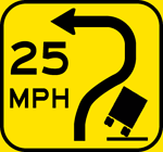 25 MPH Sharp Curve Truck Rollover sign