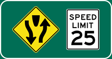 Divided Highway and Speed Limit 25 sign