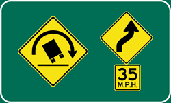 Truck Rollover Right Curve Curve and Right Reverse Curve sign