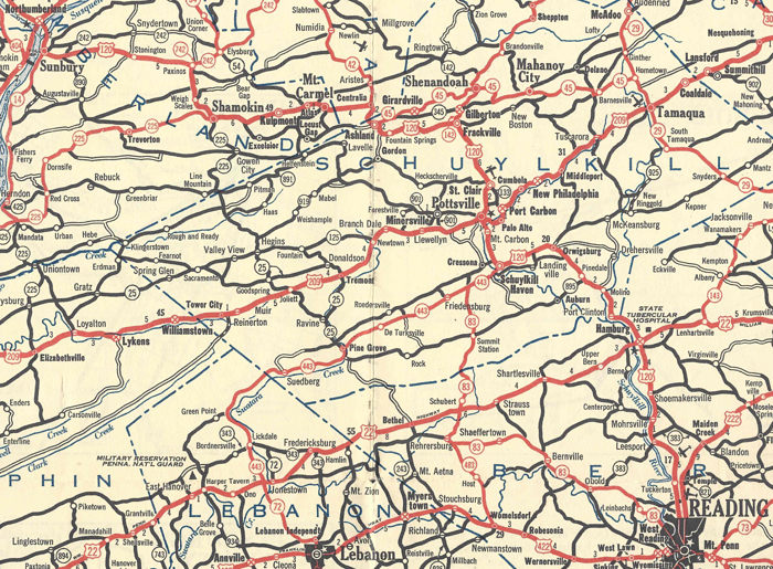 Map showing the route of US 120 in eastern Pennsylvania from 1934