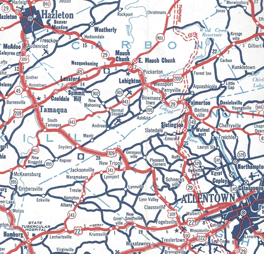 Map of US 309's new alignment between Allentown and Hazleton