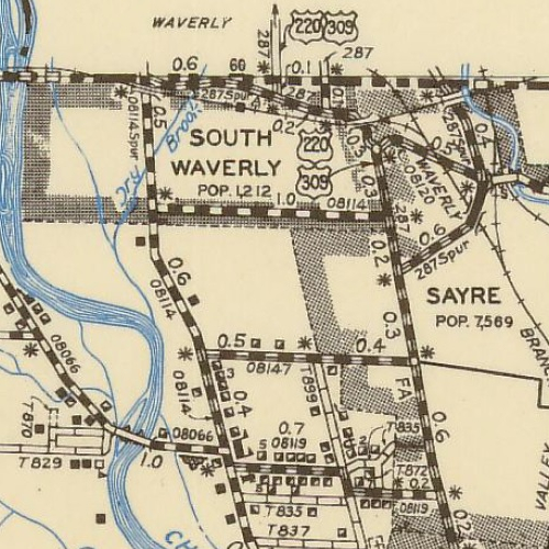 Map showing the route of US 309 through South Waverly