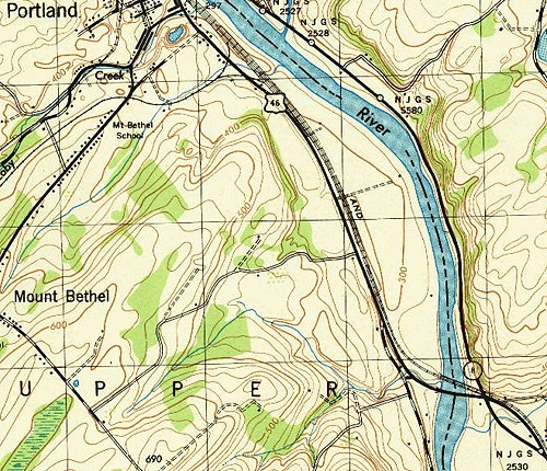 Map showing the path of US 46 in Pennsylvania from 1943