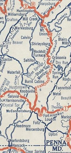 Map showing the proposed route of US 622 in Pennsylvania from 1927