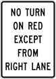 Image of a No Turn On Red Except From Right Lane Sign (R10-11C)