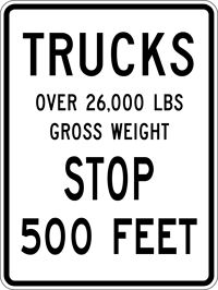 Image of a Trucks Over (__) Lbs. Stop (__) Feet Sign (R14-14)