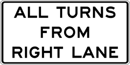 Image of a All Turns From Right Lane Sign (R3-23)