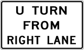 Image of a U Turn From Right Lane Sign (R3-23A)