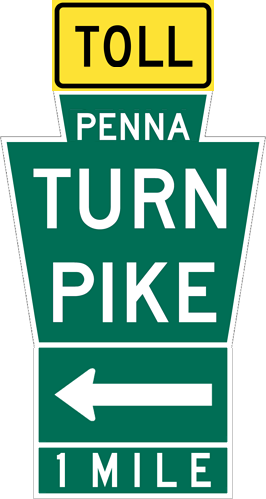 Image of a Pennsylvania Turnpike Keystone Left Arrow Distance Sign (PTC-KEY(LD))
