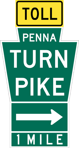 Image of a Pennsylvania Turnpike Keystone Right Arrow Distance Sign (PTC-KEY(RD))