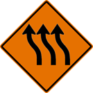 Image of a Three-Lane Left Reverse Curve Sign (W1-4CL)