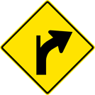 Image of a Right Curve — Diverging Minor Left Side Road Sign (W1-10BR)