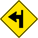 Image of a Left Turn With Side Road Straight Ahead Sign (W1-1LS)