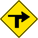 Image of a Right Turn With Side Road Left Sign (W1-1RL)