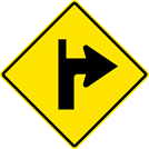 Image of a Right Turn With Side Road Straight Ahead Sign (W1-1RS)