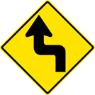 Image of a Left Reverse Turn Sign (W1-3L)