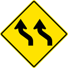 Image of a Two-Lane Left Reverse Curve Sign (W1-4BL)