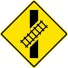 Skewed Crossing Sign (W10-12) Image of a Skewed Crossing Sign (W10-12)