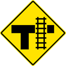 Image of a Railroad Crossing On Stem of "T" Intersection Sign (W10-4)