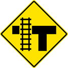 Image of a Railroad Crossing On Stem of "T" Intersection Sign (W10-4A)