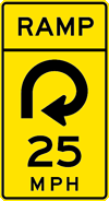 Combination Horizontal Alignment/Advisory Ramp Speed - 270-Degree Loop Sign (W13-6) Image of a Combination Horizontal Alignment/Advisory Ramp Speed - 270-Degree Loop Sign (W13-7)
