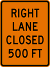 Image of a Rectangular Right Lane Closed Sign (W20-5-4)