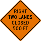 Image of a Right Two Lanes Closed Sign (W20-5AR)