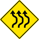 Image of a Three-Lane Double Reverse Curve Sign (W24-1BR)