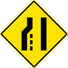 Image of a Pavement Width Transition — Left Lane Ends Sign (W4-2L)