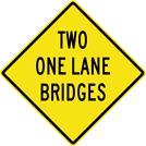 Image of a Two One Lane Bridges Sign (W5-3B)